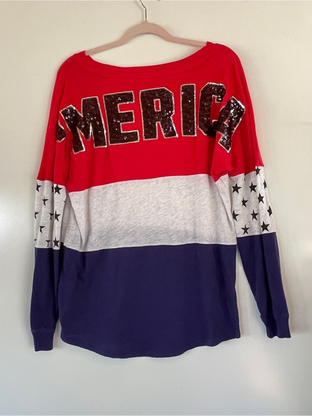 PINK Victoria's Secret Red White and Navy Colorblock Long Sleeve Top - Picture 3 of 3